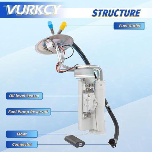 مجموعة وحدة مضخة الوقود الكهربائية Vurkcy مع وحدة إرسال متوافقة مع 92-96 Ford F150/ F-250/ F-350/ F Super Duty، L6 4.9L/ V8 5.0L 5.8L 7.5L، جانب السائق/مع خزان سعة 19 جالون/2 منافذ أنبوب فقط in Kuwait