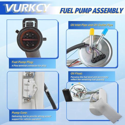 مجموعة وحدة مضخة الوقود الكهربائية Vurkcy مع وحدة إرسال متوافقة مع 92-96 Ford F150/ F-250/ F-350/ F Super Duty، L6 4.9L/ V8 5.0L 5.8L 7.5L، جانب السائق/مع خزان سعة 19 جالون/2 منافذ أنبوب فقط in Kuwait