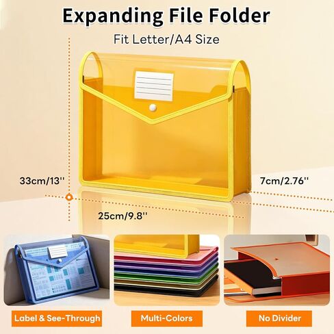 10 Pack Plastic Expanding File Folder, Transparent Folders for Documents with Snap Closure, Large Capacity, No Dividers, Fit Letter/A4 Size, 9 Colors for Tax, Office & Home School Organizer in Saudi Arabia
