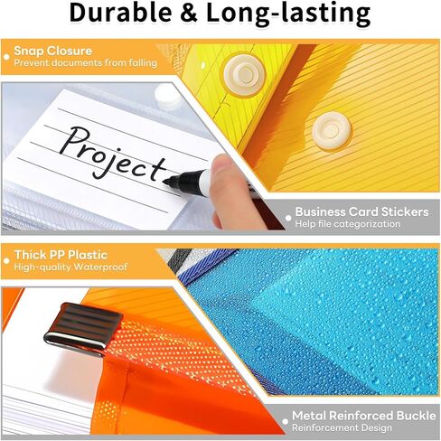 10 Pack Plastic Expanding File Folder, Transparent Folders for Documents with Snap Closure, Large Capacity, No Dividers, Fit Letter/A4 Size, 9 Colors for Tax, Office & Home School Organizer in Saudi Arabia