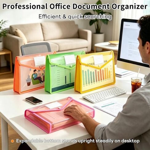10 Pack Plastic Expanding File Folder, Transparent Folders for Documents with Snap Closure, Large Capacity, No Dividers, Fit Letter/A4 Size, 9 Colors for Tax, Office & Home School Organizer in Saudi Arabia