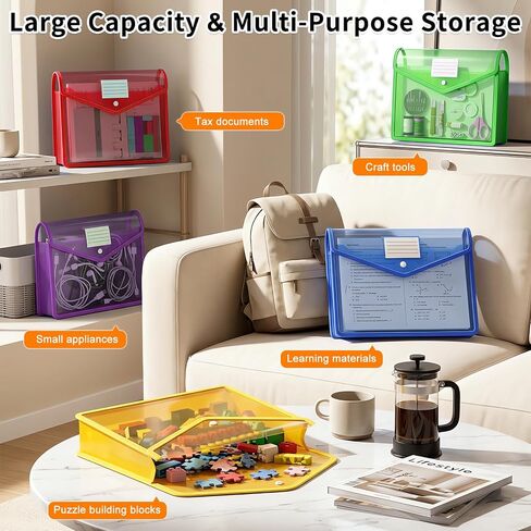 10 Pack Plastic Expanding File Folder, Transparent Folders for Documents with Snap Closure, Large Capacity, No Dividers, Fit Letter/A4 Size, 9 Colors for Tax, Office & Home School Organizer in Saudi Arabia