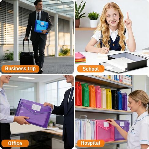 10 Pack Plastic Expanding File Folder, Transparent Folders for Documents with Snap Closure, Large Capacity, No Dividers, Fit Letter/A4 Size, 9 Colors for Tax, Office & Home School Organizer in Saudi Arabia