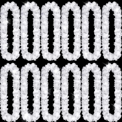 Sherr 12 Pcs White Light Up Hawaiian Leis LED Flower Leis Necklace Flower with LED Lights Luau Leis Flowers Necklaces for Wedding Masquerade Beach Tropical Halloween Christmas Party Supplies in Saudi Arabia