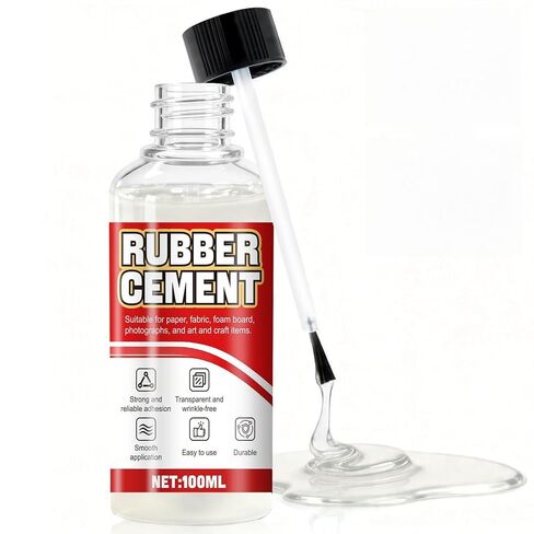3.4 Oz Rubber Cement Glue with Brush, Rubber Glue, Rubber Cement, No Bubbles or Wrinkles, and No Yellowing, for Crafts, Paper, Fabric, Wood, Photos, DIY Crafts, and More in Saudi Arabia
