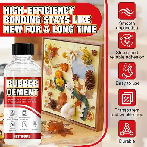3.4 Oz Rubber Cement Glue with Brush, Rubber Glue, Rubber Cement, No Bubbles or Wrinkles, and No Yellowing, for Crafts, Paper, Fabric, Wood, Photos, DIY Crafts, and More in Saudi Arabia