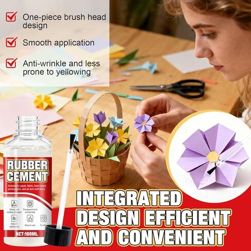 3.4 Oz Rubber Cement Glue with Brush, Rubber Glue, Rubber Cement, No Bubbles or Wrinkles, and No Yellowing, for Crafts, Paper, Fabric, Wood, Photos, DIY Crafts, and More in Saudi Arabia