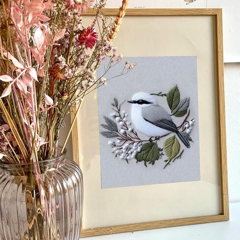 FONNUY Wild Birds Embroidery Kit, Pre-Stamped Green Tree Bird Patterns Kits for Adults and Beginners, Handmade DIY Crafts Set, Color Thread Needlework, 8'' Hoop (Chubby Little Bird) in Saudi Arabia
