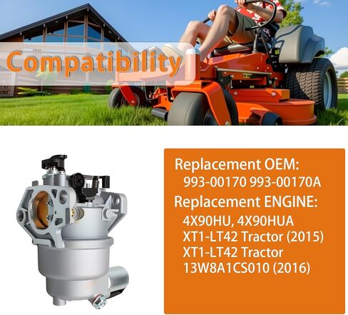 4X90 4X90A Carburetor Compatible with CUB Cadet & MTD, 4X90HU, 4X90HUA 547CC Engine Models, Replaces 993-00170A 993-00170, Fits for TROY-BILT, CUB CADET, XT1-LT42 Tractor in Saudi Arabia