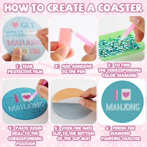 8Pcs Mahjong Diamond Painting Coaster DIY Diamond Art Coasters Kits with Holder Mahjong Drink Coasters DIY Coaster Art Crafts for Mah Jong Gift Table Game or Game Night Party Supplies Decoration in Kuwait