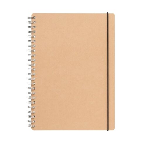 MUJI 無印良品-A5 دفتر ملاحظات بحلقة مزدوجة مع ورق معاد تدويره، 70 ورقة، إغلاق بشريط مطاطي، 148 × 210 مم، بني كرافت (1، بيج) in Kuwait