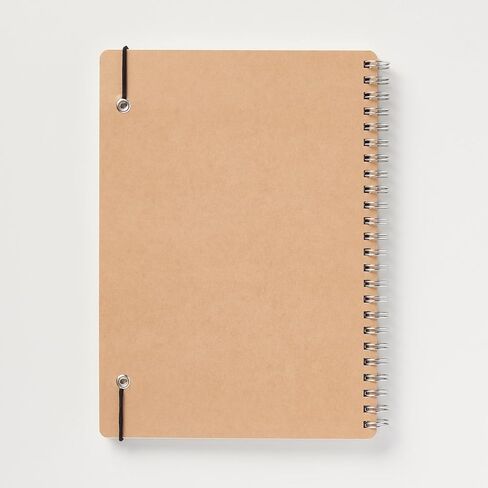 MUJI 無印良品-A5 دفتر ملاحظات بحلقة مزدوجة مع ورق معاد تدويره، 70 ورقة، إغلاق بشريط مطاطي، 148 × 210 مم، بني كرافت (1، بيج) in Kuwait