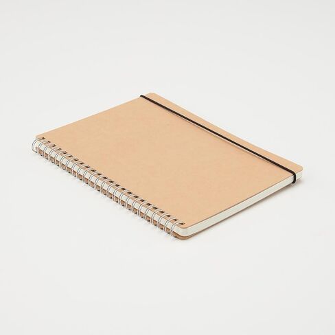 MUJI 無印良品-A5 دفتر ملاحظات بحلقة مزدوجة مع ورق معاد تدويره، 70 ورقة، إغلاق بشريط مطاطي، 148 × 210 مم، بني كرافت (1، بيج) in Kuwait