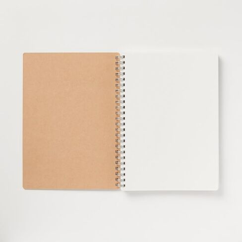 MUJI 無印良品-A5 دفتر ملاحظات بحلقة مزدوجة مع ورق معاد تدويره، 70 ورقة، إغلاق بشريط مطاطي، 148 × 210 مم، بني كرافت (1، بيج) in Kuwait
