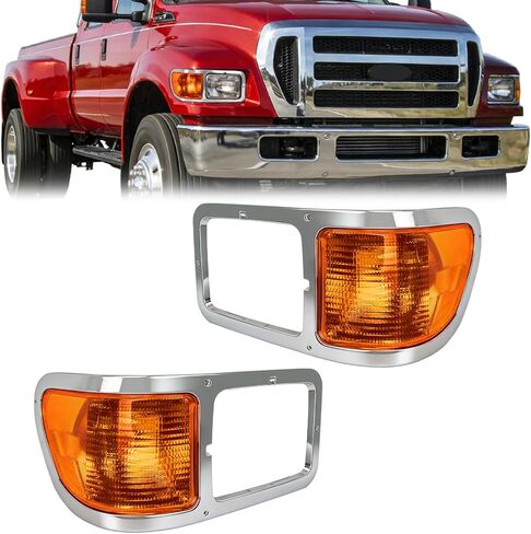 زوج حافة المصباح الأمامي مع عدسة أضواء إشارة الزاوية متوافقة مع 2000-2015 Ford F650 F750 للسائق واستبدال جانب الركاب لـ YC3Z13201AA YC3Z13200AA in Kuwait