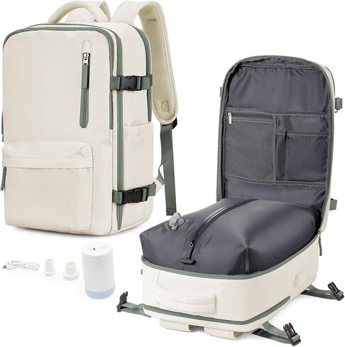Vacuum Backpack Travel with Pump Carry on Luggage Flight Approved Essentials Personal Item Travel Bag with Vacuum System Waterproof Compression Backpack for Women Men Mochila de Viaje Beige in Saudi Arabia