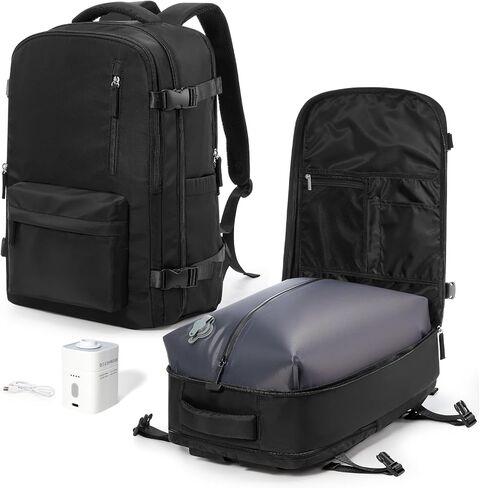 حقيبة ظهر VGCUB للسفر مع مضخة كهربائية ونظام Vacpack للتخزين والحمل أثناء العمل والكمبيوتر المحمول والأعمال التجارية المقاومة للماء وضغط الكلية وحقائب الظهر اليومية للرجال والنساء باللون الأسود in Kuwait