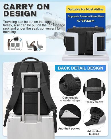 حقيبة ظهر VGCUB للسفر مع مضخة كهربائية ونظام Vacpack للتخزين والحمل أثناء العمل والكمبيوتر المحمول والأعمال التجارية المقاومة للماء وضغط الكلية وحقائب الظهر اليومية للرجال والنساء باللون الأسود in Kuwait