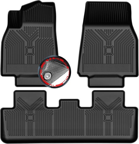 2020-2024 Tesla Model Y(5 Seater) Floor Mats, 3D Custom Fit TPE All-Weather Floor Liners for 1st & 2nd Rows, Anti-Slip Odorless Rubber Mats with Detachable Random Pattern Weather Strips, Easy to Clean in Saudi Arabia