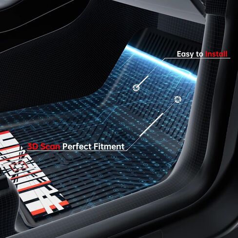 2020-2024 Tesla Model Y(5 Seater) Floor Mats, 3D Custom Fit TPE All-Weather Floor Liners for 1st & 2nd Rows, Anti-Slip Odorless Rubber Mats with Detachable Random Pattern Weather Strips, Easy to Clean in Saudi Arabia