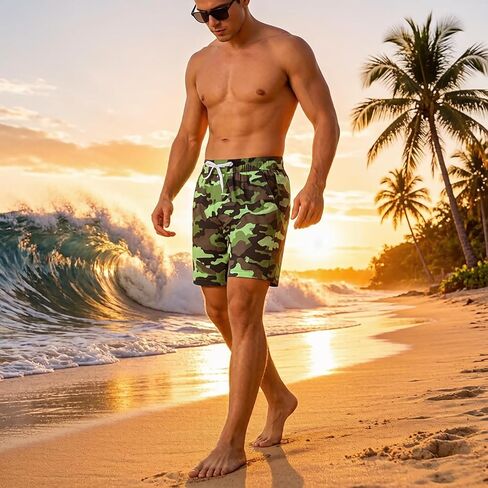 Men's Swim Shorts Quick Dry with Pockets Elastic Waist Beach Shorts in Saudi Arabia