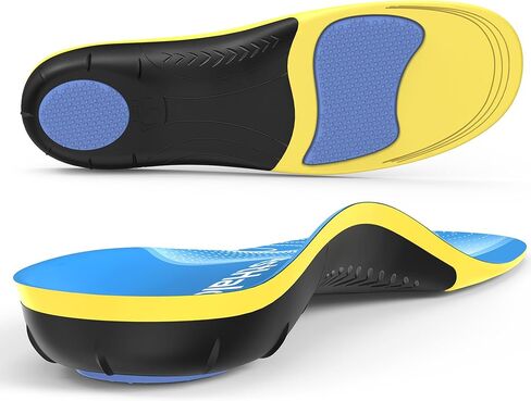 Plantar Fasciitis Insoles - High Arch Support Inserts, Gel Cushion, Relief for Flat Feet - 220+ lbs Orthotics Insoles Ideal for Work Boots (Blue, Men 4.5-6.5 | Women 5.5-7.5) in Saudi Arabia