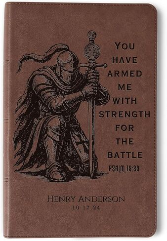 Personalized KJV Single-Column Bible, Custom Engraved Name, Warrior Knight Design, Christian Gift, Baptism Gift, Bible for Him in Saudi Arabia