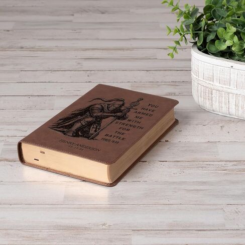 Personalized KJV Single-Column Bible, Custom Engraved Name, Warrior Knight Design, Christian Gift, Baptism Gift, Bible for Him in Saudi Arabia