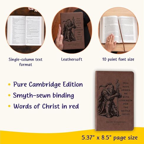 Personalized KJV Single-Column Bible, Custom Engraved Name, Warrior Knight Design, Christian Gift, Baptism Gift, Bible for Him in Saudi Arabia