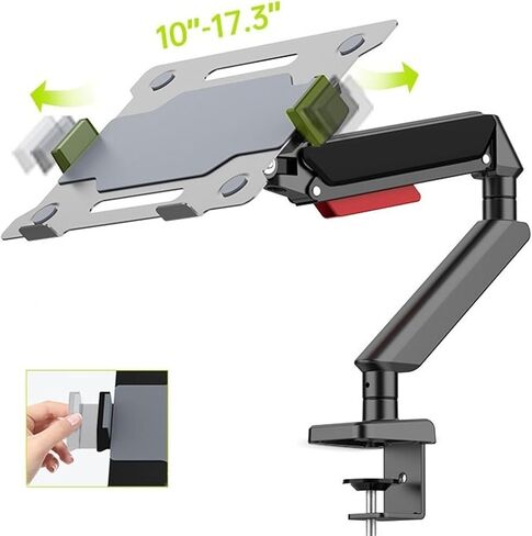 Listed TV Mount Laptop Mount with Adjustable Tray for 10-17"Notebook, Full Motion Gas Spring Mount Arm for 17-32"Monitor (Within 4.4~22.0lbs), C-Clamp and Grommet Base Motion TV Bracket(Black) in Saudi Arabia