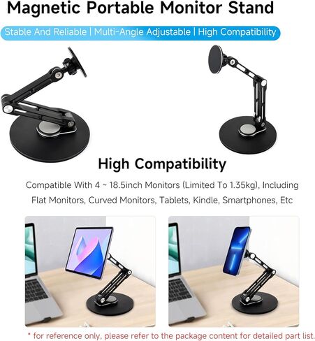 Adjustable Portable Magnetic Monitor Stand,Compatible With 4~18.5inch Monitors, Supports Multi-axis 360 Degree Rotation, Comes With Magnetic Metal Rings, Foldable for Easy Storage in Kuwait