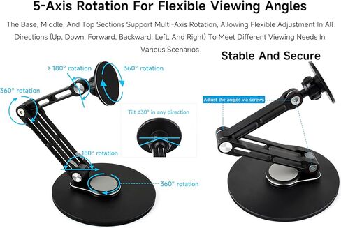 Adjustable Portable Magnetic Monitor Stand,Compatible With 4~18.5inch Monitors, Supports Multi-axis 360 Degree Rotation, Comes With Magnetic Metal Rings, Foldable for Easy Storage in Kuwait