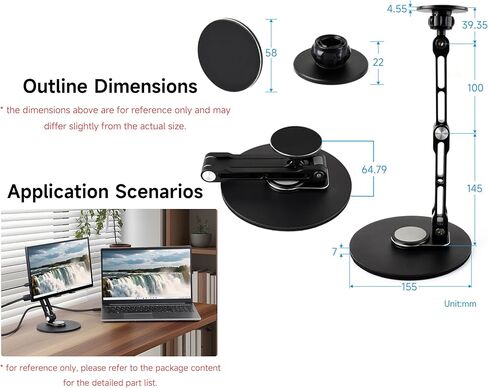 Adjustable Portable Magnetic Monitor Stand,Compatible With 4~18.5inch Monitors, Supports Multi-axis 360 Degree Rotation, Comes With Magnetic Metal Rings, Foldable for Easy Storage in Kuwait