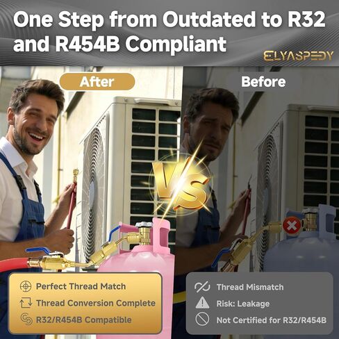 3-Piece A2L R32/R454B Ball Valve Adapter, 1/4" R32/R454B A2L Refrigerant LH Tanks to 1/4" RH Service Hose, Left-Hand Female to Right-Hand Male Flare Fittings, R32 R454B Refrigerant Adapter (45° × 3) in Saudi Arabia