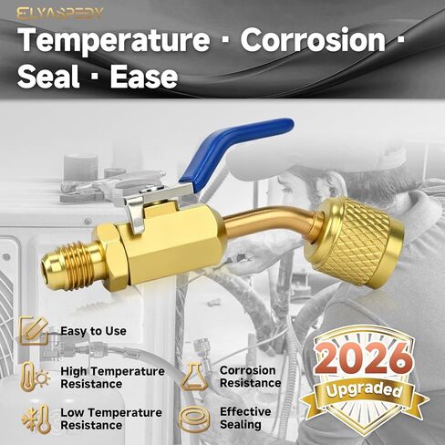3-Piece A2L R32/R454B Ball Valve Adapter, 1/4" R32/R454B A2L Refrigerant LH Tanks to 1/4" RH Service Hose, Left-Hand Female to Right-Hand Male Flare Fittings, R32 R454B Refrigerant Adapter (45° × 3) in Saudi Arabia