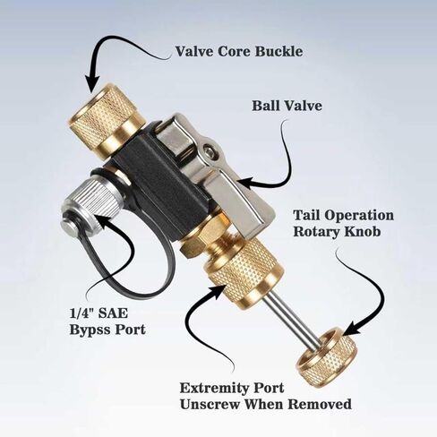 HVAC Valve Core Removal Tool Professional 1/4" Dual Valve Mega Flow Vacuum-Rated Tool Remover and Installer (20 Microns), Compatible with R22/R410A/R134A for AC Appliance Repair in Saudi Arabia