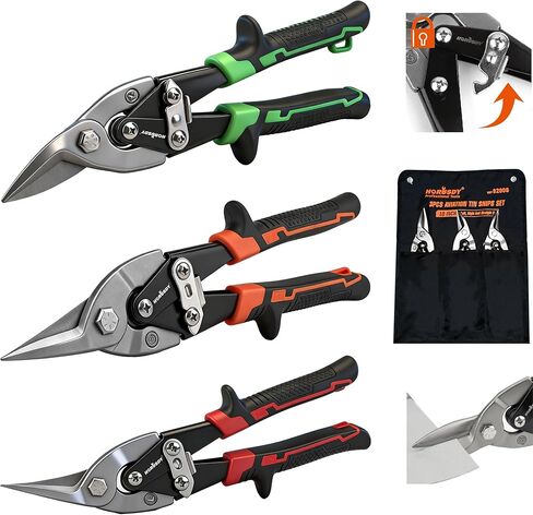 HORUSDY 3 Pack Aviation Tin Snips Set, 10 Inch Metal Straight Cut, Left Cut, Right Cut for Cut Sheet Metal, Chrome Vanadium Steel in Saudi Arabia