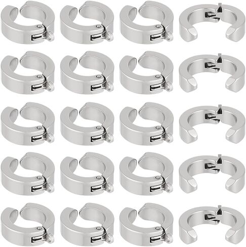 20 قطعة من Beebeecraft 304 من الفولاذ المقاوم للصدأ بمشبك على الأقراط، 15.5 × 13 × 4 مم معدنية فضية غير مثقوبة أقراط مشبكية على محولات أقراط هوجي هوب لصنع المجوهرات DIY الأذن الحرفية in Kuwait