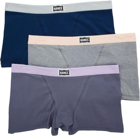 Hanes Women's Original Stretch Vintage Boxer Brief - 3 Pack, 45VOBB, Pink/Black/Pattern, L in Saudi Arabia