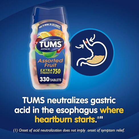 TUMS Extra Strength Antacid Tablets for Chewable Heartburn Relief and Acid Indigestion Relief, Assorted Fruit Flavors - 8 Count Roll in Saudi Arabia