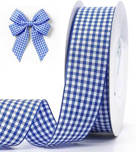 Gingham Ribbon1-Inch Checkered Ribbon Wide Taffeta Plaid Ribbon 25 Yard Roll Assorted Spring Easter Plaid Ribbon for Crafts Gift Wrapping (Blue) in Saudi Arabia