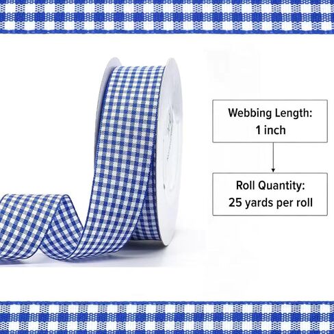 Gingham Ribbon1-Inch Checkered Ribbon Wide Taffeta Plaid Ribbon 25 Yard Roll Assorted Spring Easter Plaid Ribbon for Crafts Gift Wrapping (Blue) in Saudi Arabia