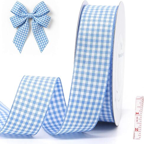 Gingham Ribbon1-Inch Checkered Ribbon Wide Taffeta Plaid Ribbon 25 Yard Roll Assorted Spring Easter Plaid Ribbon for Crafts Gift Wrapping (Blue) in Saudi Arabia