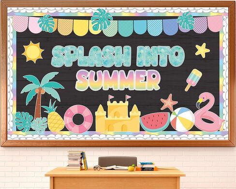 Summer Bulletin Board Decorations Set Splash into Summer Classroom Decor May June Hawaiian Tropical Flamingo Palm Leaf Paper Cutouts with Border for Back to School Office Wall Door Teacher Supplies in Saudi Arabia