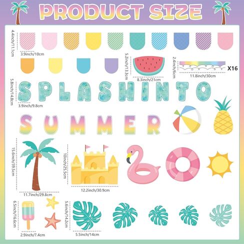Summer Bulletin Board Decorations Set Splash into Summer Classroom Decor May June Hawaiian Tropical Flamingo Palm Leaf Paper Cutouts with Border for Back to School Office Wall Door Teacher Supplies in Saudi Arabia