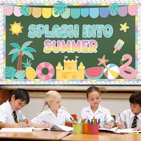 Summer Bulletin Board Decorations Set Splash into Summer Classroom Decor May June Hawaiian Tropical Flamingo Palm Leaf Paper Cutouts with Border for Back to School Office Wall Door Teacher Supplies in Saudi Arabia
