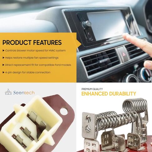 مقاوم محرك منفاخ Seentech HVAC - الجانب الأمامي، يناسب Ford E-150 E-250 E-350 Econoline، F-250 F-350 Super Duty، Excursion، يستبدل 4C2Z19A706AA F6UZ19A706AA RU445 973-013 in Kuwait