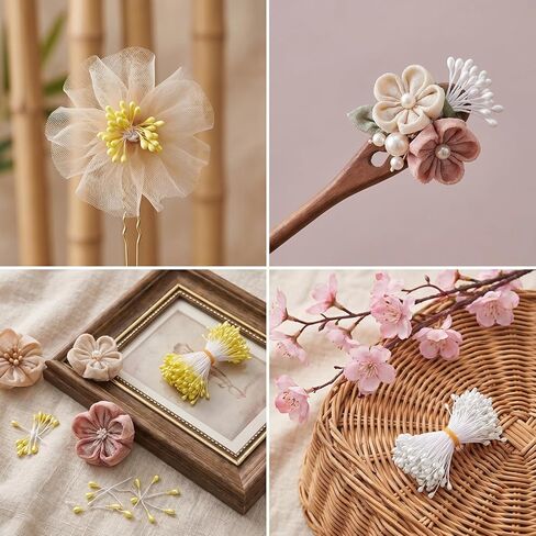 Skrfren 600 Pcs Flower Stamens 3mm Pearl Double Heads Stamen Artificial Floral Stamens for Flower Making DIY Crafts Wedding Bouquet Decoration Scrapbook Card (White Yellow) in Kuwait