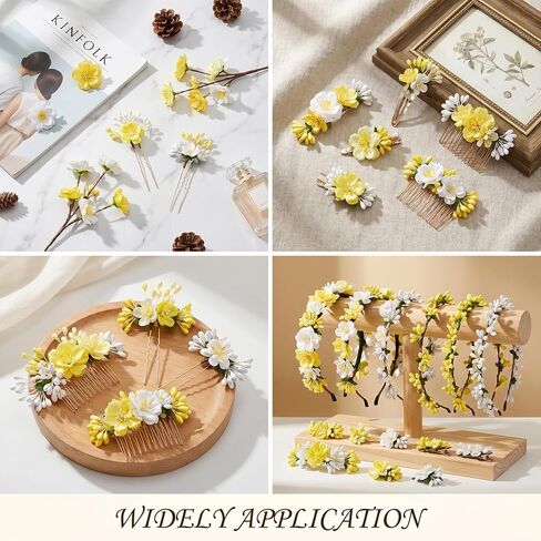 Skrfren 600 Pcs Flower Stamens 3mm Pearl Double Heads Stamen Artificial Floral Stamens for Flower Making DIY Crafts Wedding Bouquet Decoration Scrapbook Card (White Yellow) in Kuwait