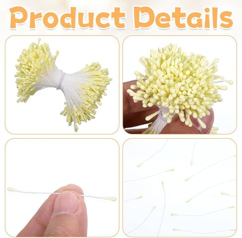 800 Pcs 2mm Flower Stamens Double Heads Handmade Stamen Yellow Pearl Crafts Stamen Artificial Floral Pistil for Flower Making Crafts Wedding Bouquet Scrapbook Card Decoration Party Home in Kuwait